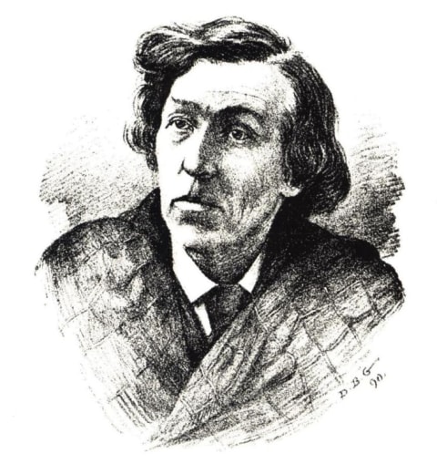 An illustration of William McGonagall from his 1890 poetry collection Poetic Gems.