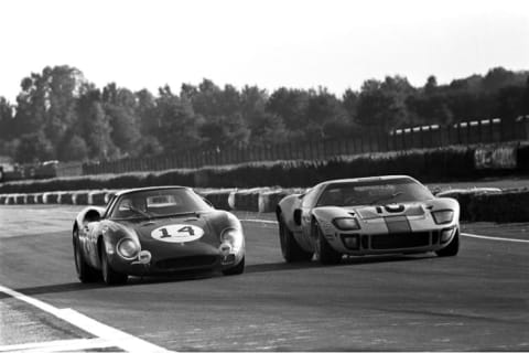 The Ferrari 250LM (L) found a challenger in the Ford GT40 (R) at 24 Hours of Le Mans in 1968.