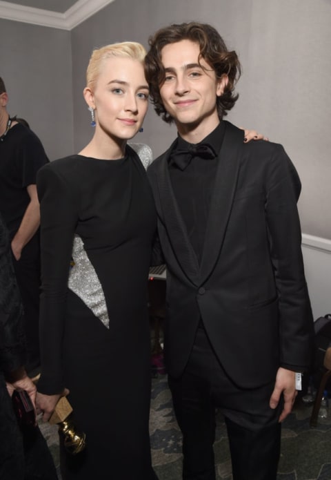 Saoirse Ronan and Timothée Chalamet celebrate the 75th annual Golden Globe Awards in 2018.