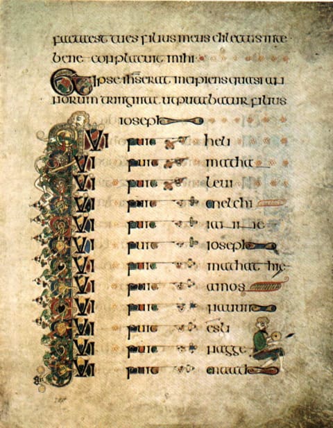 A page from the Book of Kells, transcribed by monks during the 9th century.