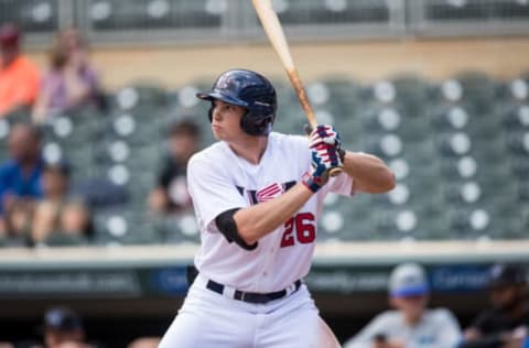 MINNEAPOLIS, MN- AUGUST 27: Triston Casas #26 of the USA Baseball 18U National Team bats against Iowa Western CC on August 27, 2017 at Target Field in Minneapolis, Minnesota. (Photo by Brace Hemmelgarn/Getty Images)