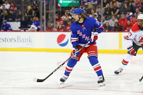 NEWARK, NJ – NOVEMBER 30: New York Rangers center Artemi Panarin (10) skates during the second period of the National Hockey League game between the New Jersey Devils and the New York Rangers on November 30, 2019 at the Prudential Center in Newark, NJ. (Photo by Rich Graessle/Icon Sportswire via Getty Images)