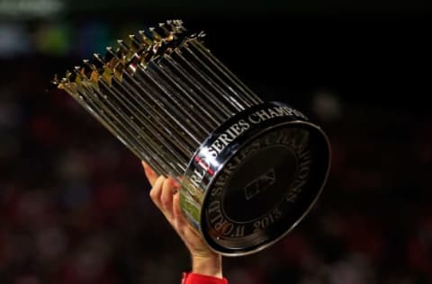 BOSTON, MA – OCTOBER 30: The World Series trophy is seen following Game Six of the 2013 World Series at Fenway Park on October 30, 2013 in Boston, Massachusetts. The Boston Red Sox defeated the St. Louis Cardinals 6-1. (Photo by Jamie Squire/Getty Images)