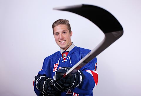 BUFFALO, NY – JUNE 25: Gabriel Fontaine poses for a portrait after being selected 171st overall by the New York Rangers during the 2016 NHL Draft on June 25, 2016 in Buffalo, New York. (Photo by Jeffrey T. Barnes/Getty Images)