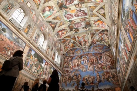 The ceiling of the Sistine Chapel.