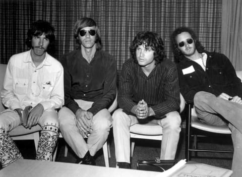 The Doors during a press conference at London's Heathrow Airport in 1968.