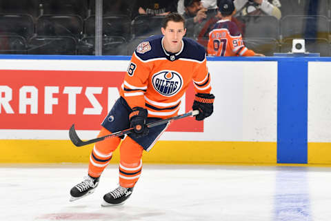 EDMONTON, AB – OCTOBER 23: Ryan Strome #18 of the Edmonton Oilers warms up prior to the game against the Pittsburgh Penguins on October 23, 2018 at Rogers Place in Edmonton, Alberta, Canada. (Photo by Andy Devlin/NHLI via Getty Images)