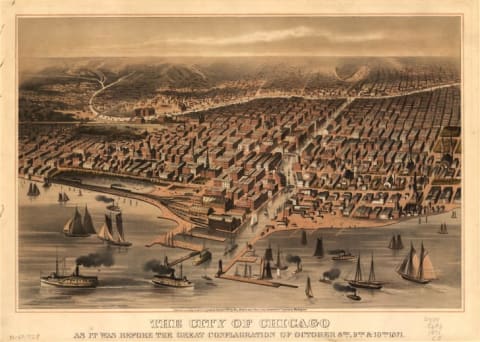 An illustration of what the City of Chicago looked like before the Great Conflagration of 1871.