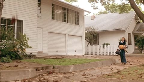 Jamie Lee Curtis in John Carpenter's Halloween (1978), with fall leaves courtesy of Robert Englund.