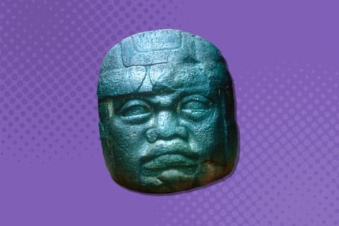 A stone Olmec head, circa 1150-800 BCE.