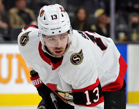 LAS VEGAS, NEVADA – MARCH 06: Zach Sanford #13 of the Ottawa Senators (Photo by Ethan Miller/Getty Images)