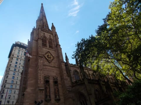 Manhattan's Trinity Church on Broadway and Wall Street.