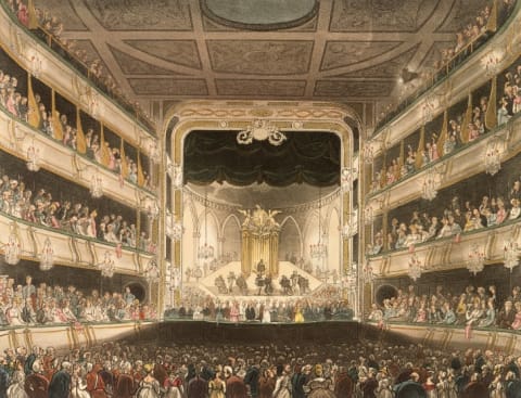 An 1808 illustration of London's Covent Garden Theatre by Thomas Rowlandson.