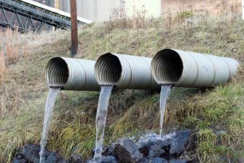 An action shot of water that came down the pipe.