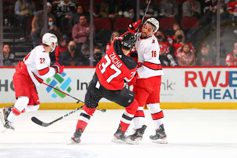 Pavel Zacha #37 of the New Jersey Devils. (Photo by Rich Graessle/Getty Images)