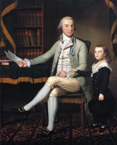 A 1790 portrait of Benjamin Tallmadge and his son, William, painted by Ralph Earl.