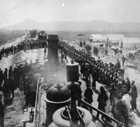 A photograph taken right before the completion of the Transcontinental Railroad in 1869.