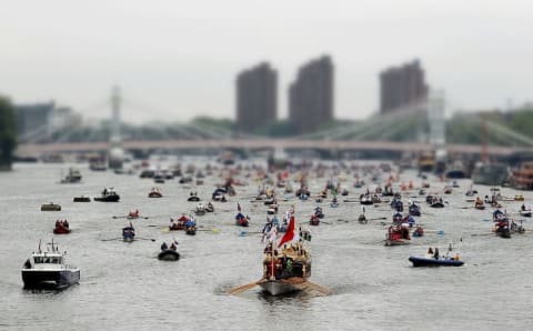 Hundreds of boats take part in the Diamond Jubilee Thames River Pageant on June 3, 2012 in London.