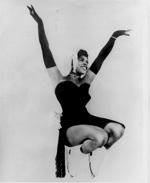 Mabel Fairbanks performs in an ice show costume.