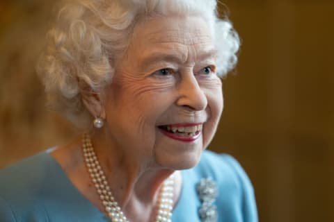 Queen Elizabeth celebrates the start of the Platinum Jubilee during a reception in the Ballroom of Sandringham House on February 5, 2022.