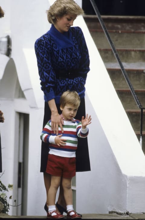 Princess Diana taking Prince William to his first day of school.