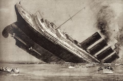 An illustration depicting the sinking of the Lusitania.