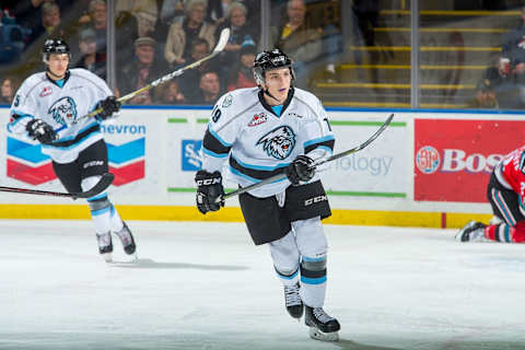 KELOWNA, CANADA – DECEMBER 2: Peyton Krebs #19 of the Kootenay Ice skates against the Kelowna Rockets on December 2, 2017 at Prospera Place in Kelowna, British Columbia, Canada. (Photo by Marissa Baecker/Getty Images) *** Local Caption ***