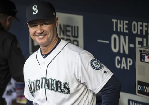 SEATTLE, WA – MARCH 29: Seattle Mariners manager Scott Servais stands in the dugout before a game at against the Seattle Mariners Safeco Field on March 29, 2018 in Seattle, Washington. The Mariners won the game 2-1. (Photo by Stephen Brashear/Getty Images) *** Local Caption *** Scott Servais