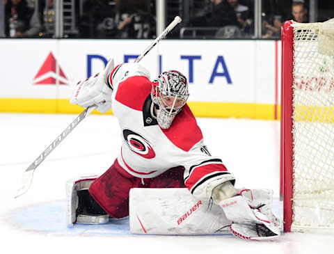 LOS ANGELES, CA – DECEMBER 08: Cam Ward #30 of the Carolina Hurricanes  (Photo by Harry How/Getty Images)