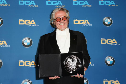 George Miller poses with the Feature Film Nomination Plaque for Mad Max: Fury Road during the 68th annual Directors Guild Of America Awards in 2016.