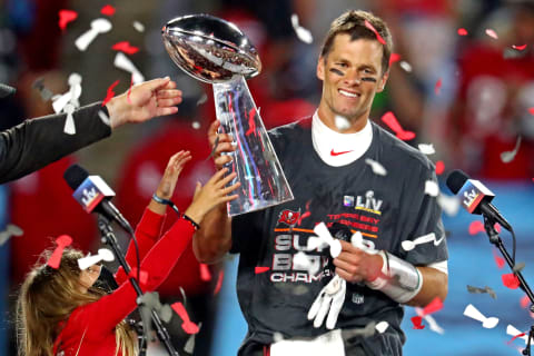 Tampa Bay’s Tom Brady with the Super Bowl trophy. Mark J. Rebilas-USA TODAY Sports