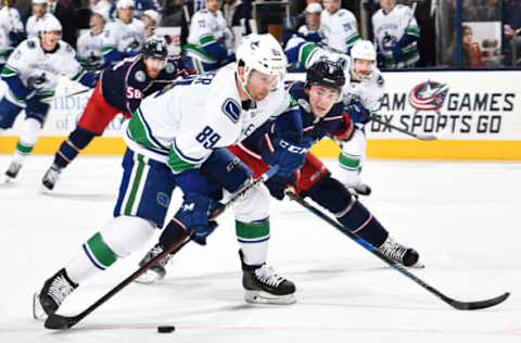 COLUMBUS, OH – JANUARY 12: Sam Gagner #89 of the Vancouver Canucks skates against the Columbus Blue Jackets on January 12, 2018 at Nationwide Arena in Columbus, Ohio. (Photo by Jamie Sabau/NHLI via Getty Images)