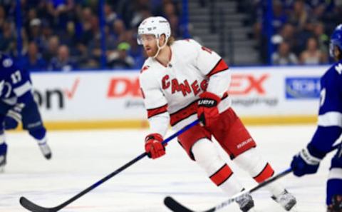 TAMPA, FLORIDA – JUNE 05: Dougie Hamilton #19 of the Carolina Hurricanes   (Photo by Mike Ehrmann/Getty Images)