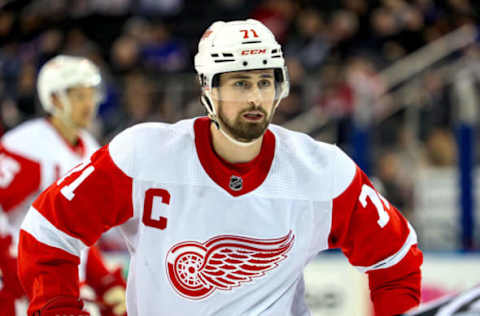 Feb 17, 2022; New York, New York, USA; Detroit Red Wings center Dylan Larkin (71) during the third period against the New York Rangers at Madison Square Garden. Mandatory Credit: Danny Wild-USA TODAY Sports