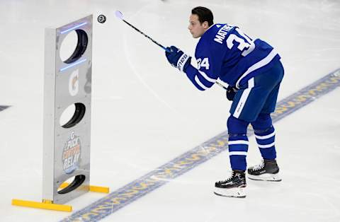 TAMPA, FL – JANUARY 27: Auston Matthews #34 of the Toronto Maple Leafs competes in the Gatorade NHL Puck Control Relay during 2018 GEICO NHL All-Star Skills Competition at Amalie Arena on January 27, 2018 in Tampa, Florida. (Photo by Brian Babineau/NHLI via Getty Images)