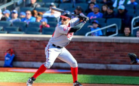 04 OCT 2015: Washington Nationals right fielder Bryce Harper (34) at bat during the first inning of the game between the New York Mets and the Washington Nationals played at Citi Field in Flushing,NY. (Photo by Rich Graessle/Icon Sportswire/Corbis via Getty Images)