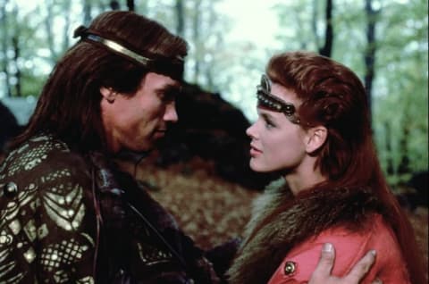 Arnold Schwarzenegger and Brigitte Nielsen in Red Sonja (1985).