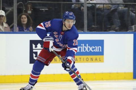 NEW YORK, NEW YORK – NOVEMBER 19: Jimmy Vesey #26 of the New York Rangers skates against the Dallas Stars at Madison Square Garden on November 19, 2018, in New York City. The Rangers defeated the Stars 2-1. (Photo by Bruce Bennett/Getty Images)