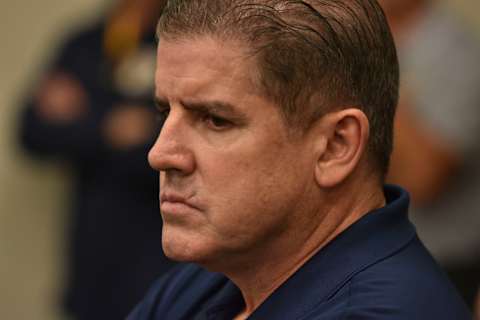 Peter Laviolette watches the Austin Watson suspension press conference held by the Nasvhille Predators from the back of the room.Watson Suspension Lavilotte 091218