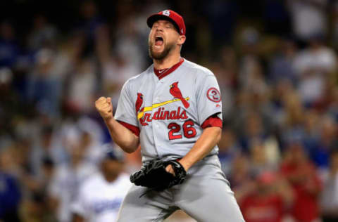 LOS ANGELES, CA – AUGUST 20: Bud Norris #26 of the St. Louis Cardinals reacts to striking out Yasmani Grandal #9 of the Los Angeles Dodgers during the ninth inning of a game at Dodger Stadium on August 20, 2018 in Los Angeles, California. The St. Louis Cardinals defeated the Los Angeles Dodgers 5-3. (Photo by Sean M. Haffey/Getty Images)