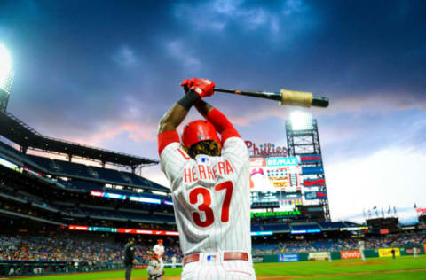 PHILADELPHIA, PA – MAY 7: Odubel Herrera #37 of the Philadelphia Phillies waits on deck against the San Francisco Giants during the second inning at Citizens Bank Park on May 7, 2018 in Philadelphia, Pennsylvania. (Photo by Miles Kennedy/Philadelphia Phillies/Getty Images) *** Local Caption *** Odubel Herrera