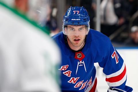 NEW YORK, NY – FEBRUARY 03: Tony DeAngelo #77 of the New York Rangers skates against the Dallas Stars at Madison Square Garden on February 3, 2020 in New York City. (Photo by Jared Silber/NHLI via Getty Images)