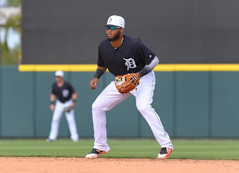 LAKELAND, FL – MARCH 01: Dawel Lugo #18 of the Detroit Tigers fields during the Spring Training game against the Atlanta Braves at Publix Field at Joker Marchant Stadium on March 1, 2018 in Lakeland, Florida. The Braves defeated the Tigers 5-2. (Photo by Mark Cunningham/MLB Photos via Getty Images)