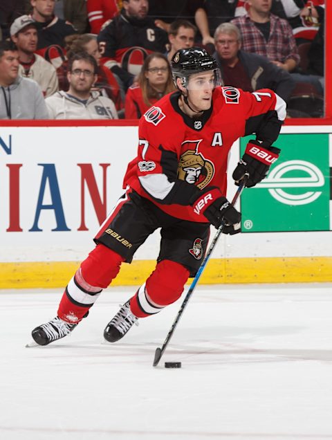 OTTAWA, ON – OCTOBER 24: Kyle Turris #7 of the Ottawa Senators skates against the Los Angeles Kings at Canadian Tire Centre on October 24, 2017 in Ottawa, Ontario, Canada. (Photo by Andre Ringuette/NHLI via Getty Images)