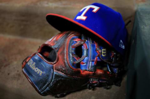 Texas Rangers hat and glove