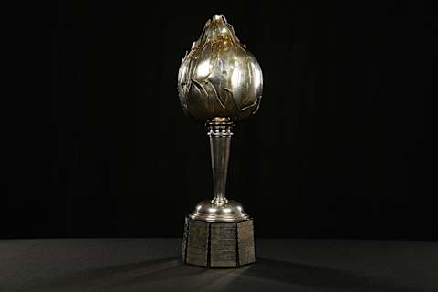 LAS VEGAS, NV – JUNE 20: A detailed view of the Hart Trophy is seen positioned on a table at the 2018 NHL Awards at the Hard Rock Hotel & Casino on June 20, 2018 in Las Vegas, Nevada. (Photo by Brian Babineau/NHLI via Getty Images)