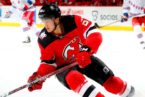 Chase Stillman #61 of the New Jersey Devils (Photo by Rich Graessle/Getty Images)