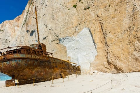 The rusty wreck of the Panagiotis on Zakynthos Island