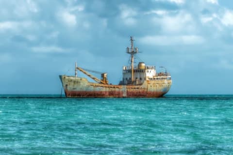 The La Famille Express shipwreck anchored in the Turks and Caicos Islands