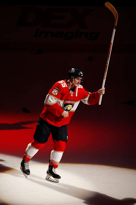 SUNRISE, FL – DECEMBER 20: Noel Acciari #55 of the Florida Panthers salutes the crowd after their 7-4 win over the Dallas Stars at the BB&T Center on December 20, 2019 in Sunrise, Florida. (Photo by Eliot J. Schechter/NHLI via Getty Images)